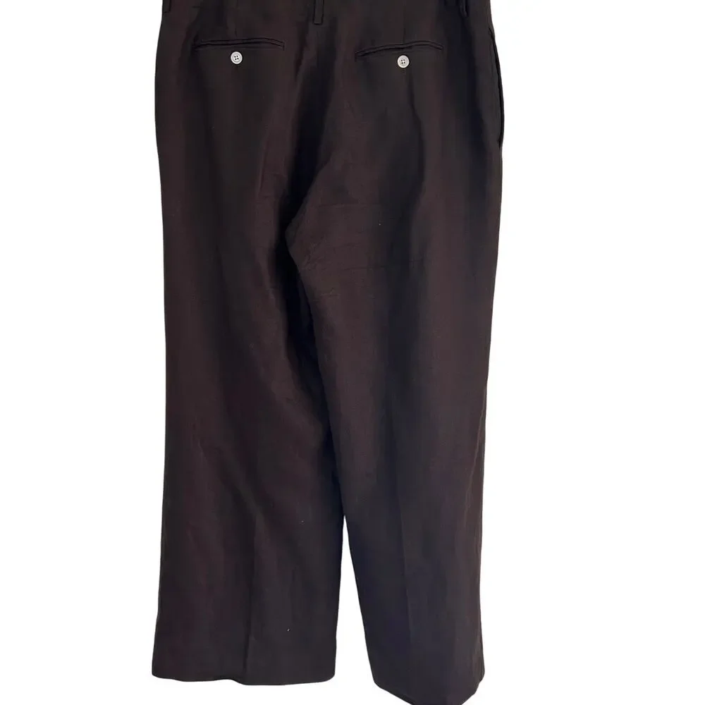 Lauren Ralph Lauren Linen Wide Leg Pants Brown Flat Front Trouser Women 12 - Picture 3 of 8